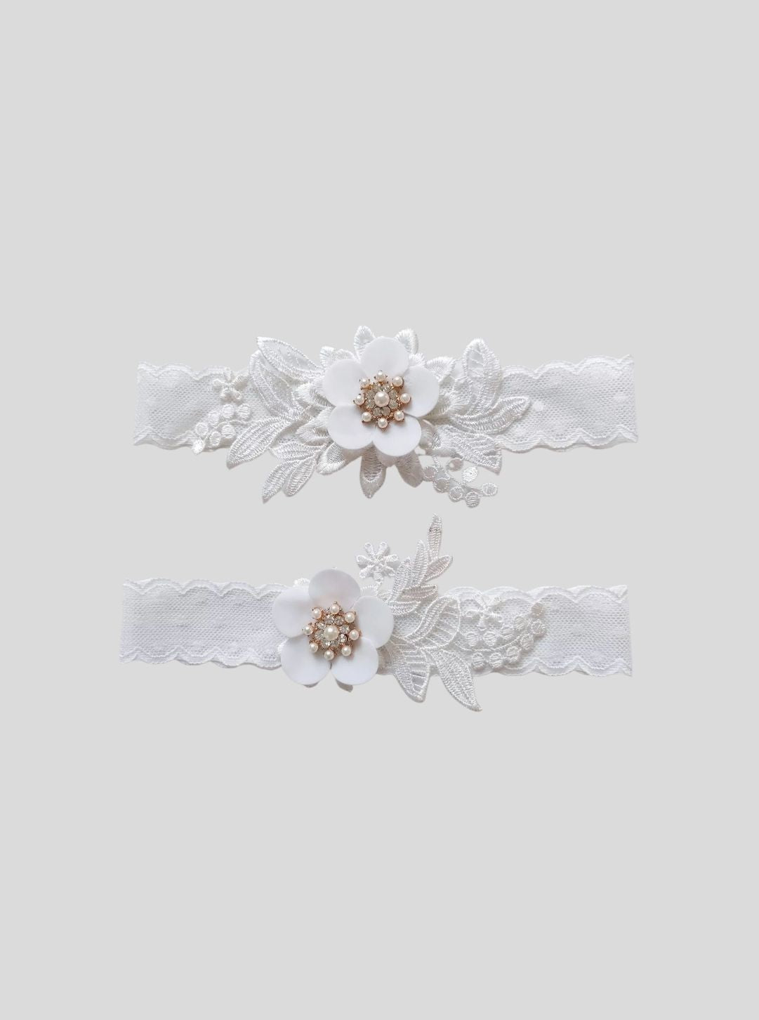 Strumpfband-Set für die Braut - Strumpfband mit Blumenmuster in der Mitte